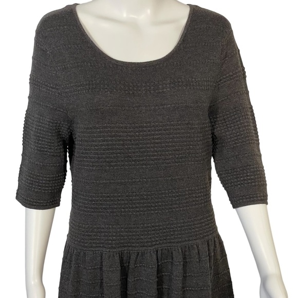Vince Camuto Dark Grey Ribbed Pointelle 3/4 Sleeve Stretch Sweater Dress Sz L - Picture 2 of 10